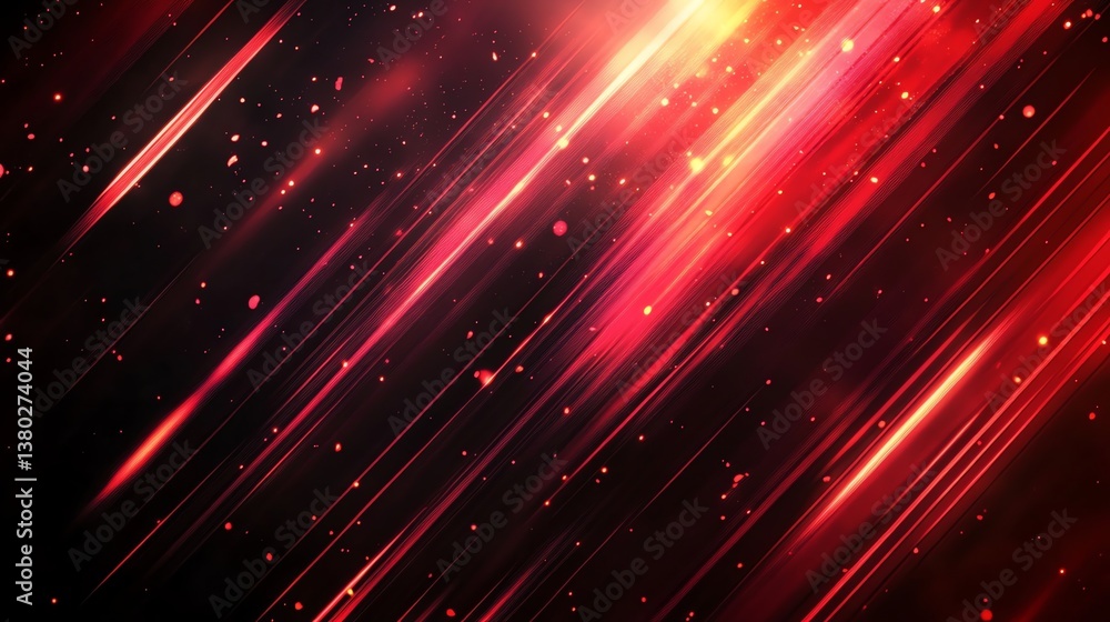 Poster abstract red light streaks with shining particles background for graphic design