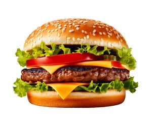 hamburger or burger with cheese and vegetables isolated on white background, image ai generate
