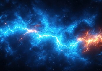 Intense Blue Lightning in Dark Night Sky Digital Surrealism Abstract Storm Illustration