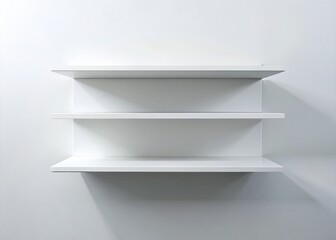 Empty White Shelf, Minimalist Drone Photography, Clean Background, Studio Shot, Product Display
