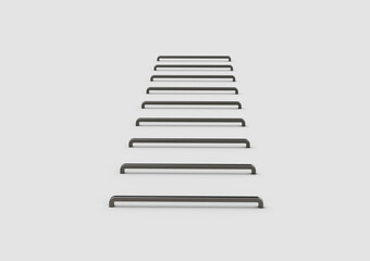 Minimalist metal staple pins arranged in a row, perfect for office or stationery use. 3d illustration