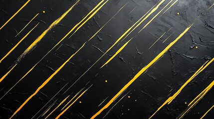 Abstract Black Texture with Bold Yellow Diagonal Lines and Splatters