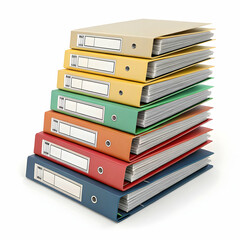 Stack of books and colorful binders office supplies organization study learning education storage