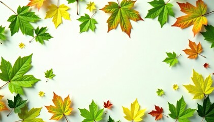 Fototapeta premium Leafy greens scattered across a clean white surface, autumn leaves, botanical