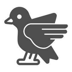 Dove bird with wings solid icon, charity concept. Vector graphics. Pigeon bird flying animal, peace sign on white background, glyph style icon for mobile or web design.