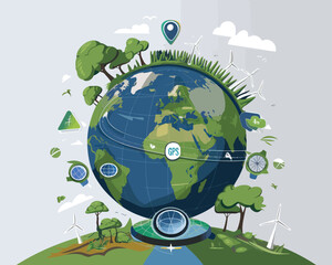 Obraz premium vector illustrative poster that celebrates global communication technology . Showcase a world travel by advanced communication systems. 