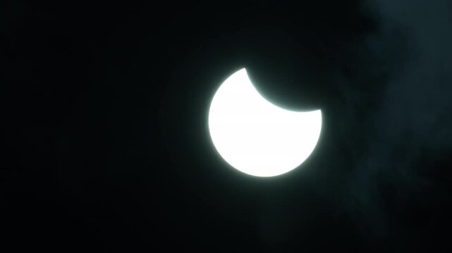 Partial solar eclipse with the moon passing in front of the sun on March 29, 2025 seen from Zwolle in Overijssel, The Netherlands.
