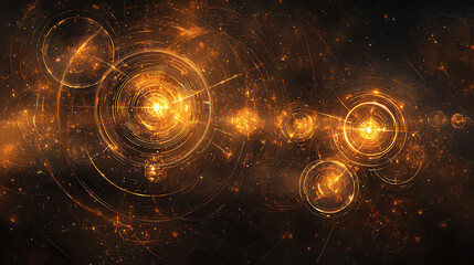 A colorful, abstract space scene with many circles and stars