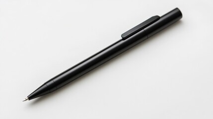 Sleek black metal ballpoint pen on white background