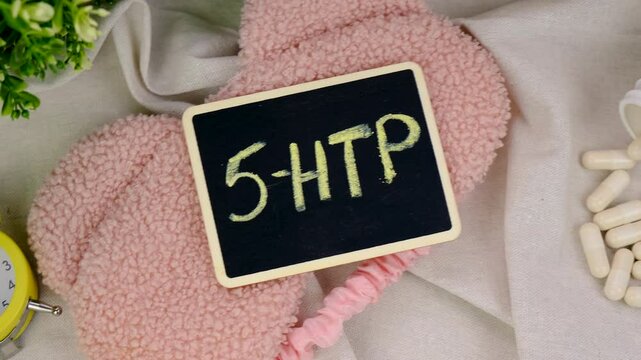 5-HTP sleep supplement capsules. Selective Focus.