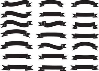 Obraz premium Vintage Ribbon Banner Set – Classic Vector Silhouette PackRetro Ribbon Vector – Decorative Banner Silhouette CollectionElegant Ribbon Banners – Vintage Scroll & Label Vector SetHand-Drawn Ribbon