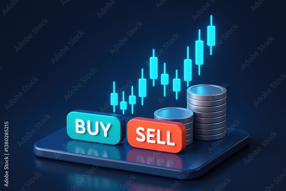 Poster stock trading dynamics: a 3d rendering captures the essence of stock market activity, showing buy an