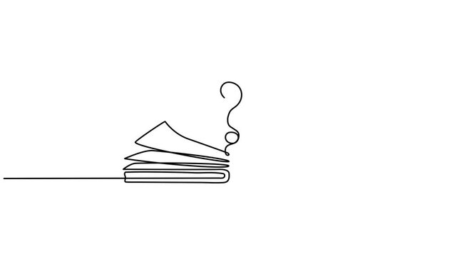 Open book with question mark continuous line drawing animation. Education symbol animated video. Wisdom concept.