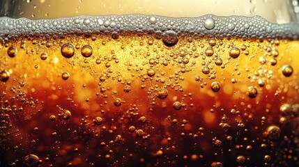Close-up of Sparkling Brown Liquid with Bubbles