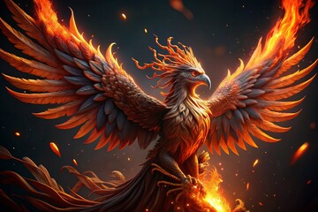Fiery Phoenix Mascot: Majestic Bird of Fire Portrait