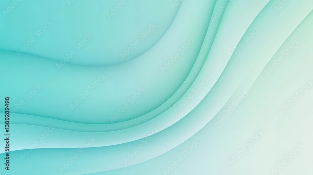 Poster a smooth, abstract design featuring wavy lines in soft teal and light green hues, creating a calming