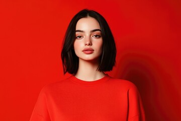 Fototapeta premium Striking portrait showcases confident expression against vibrant