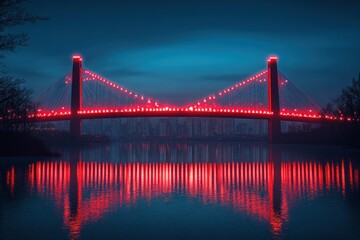Omaha Night Scene with Modern Suspension Bridge and City Skyline