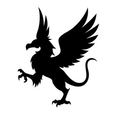 A fierce black silhouette of a griffin