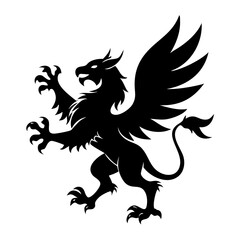 A fierce black silhouette of a griffin
