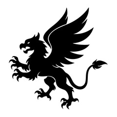 A fierce black silhouette of a griffin