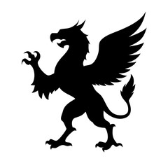 A fierce black silhouette of a griffin