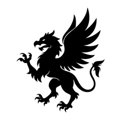 A fierce black silhouette of a griffin