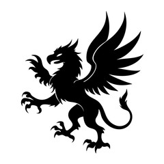 A fierce black silhouette of a griffin