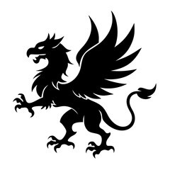 A fierce black silhouette of a griffin