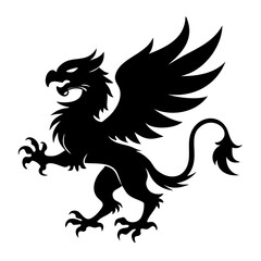A fierce black silhouette of a griffin