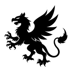 A fierce black silhouette of a griffin