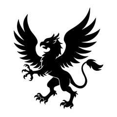 A fierce black silhouette of a griffin