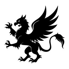 A fierce black silhouette of a griffin