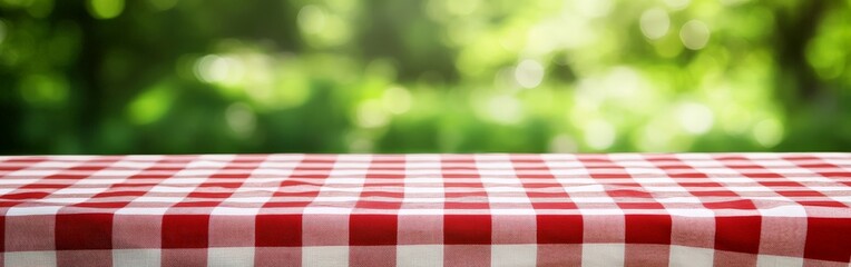 Fresh Outdoor Picnic Table with Red and White Checkered Cloth