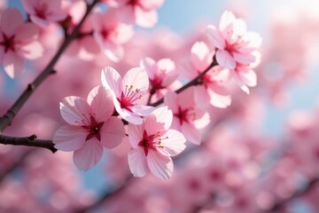 Obraz premium Delicate pink sakura blossoms in full bloom, creating a soft floral pattern , pastel, pattern