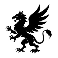 A fierce black silhouette of a griffin