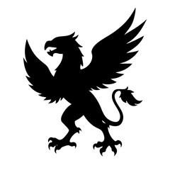 A fierce black silhouette of a griffin