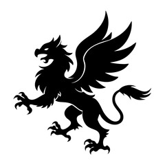 A fierce black silhouette of a griffin