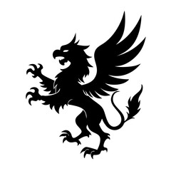 A fierce black silhouette of a griffin