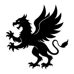 A fierce black silhouette of a griffin