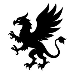 A fierce black silhouette of a griffin