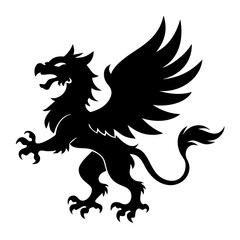 A fierce black silhouette of a griffin