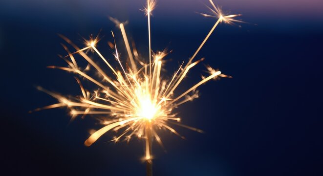 Festive sparkler in night sky with bright glowing sparks