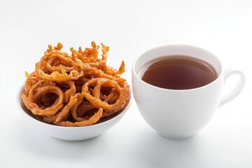 Savor the cozy moments with a steaming cup of tea paired with crispy pakoras, perfect for delightful snack times that bring warmth and happiness to your day. MZ 