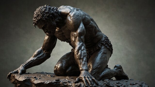 A statue of Antaeus, kneeling and touching the earth, drawing endless strength from Mother Gaia