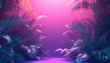 Obraz premium Neon Tropical Foliage Scene with Exotic Plants and Abstract Design
