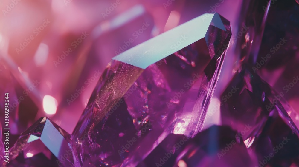 Poster abstract background of purple crystals with light refraction and luminous highlights. geometric face