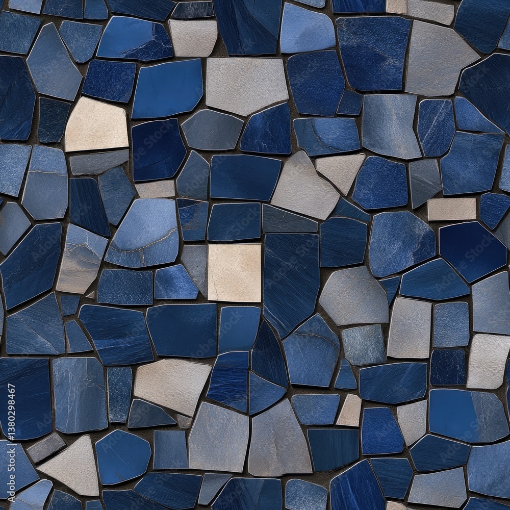 Poster dark blue and navy stone mosaic floor with seamless pattern features a rustic rock surface enhancing