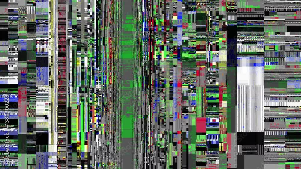 Aufkleber Video screen damage glitch distortion background, abstract noise effect. 4K seamless looping, computer digitally generated animation.