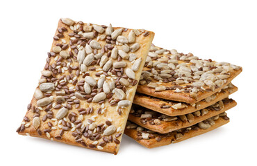 Crackers with seeds close-up on a white. Isolated